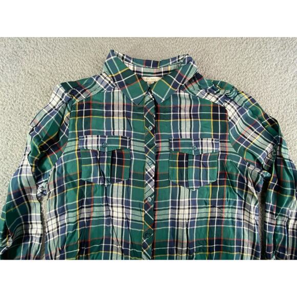 C Est 1946 Shirt Womens Large Green Plaid Button Up Long Sleeve Collar - Picture 3 of 9